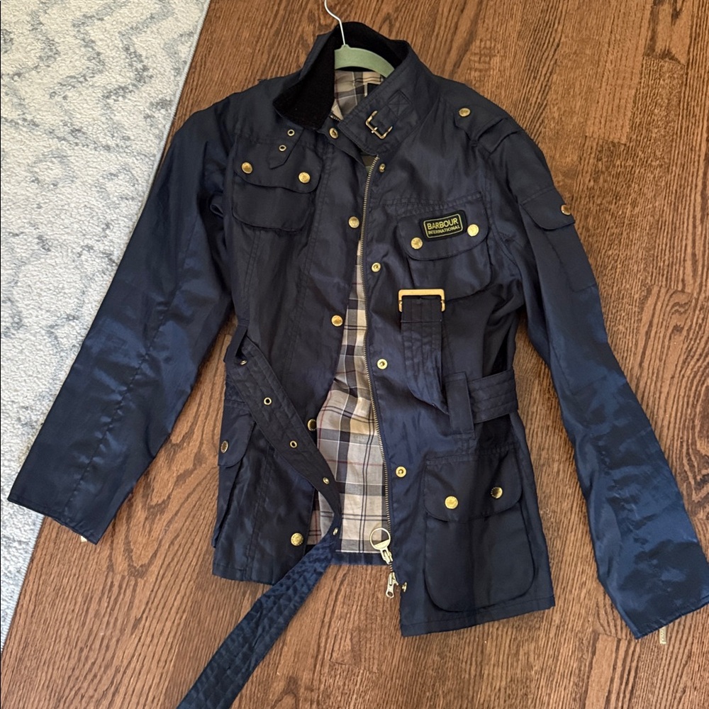 Barbour Dark Blue Jacket with Gold Details